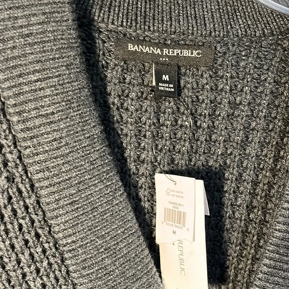 Banana Republic cardigan sweater med gray chunky knit tunic button cotton blend